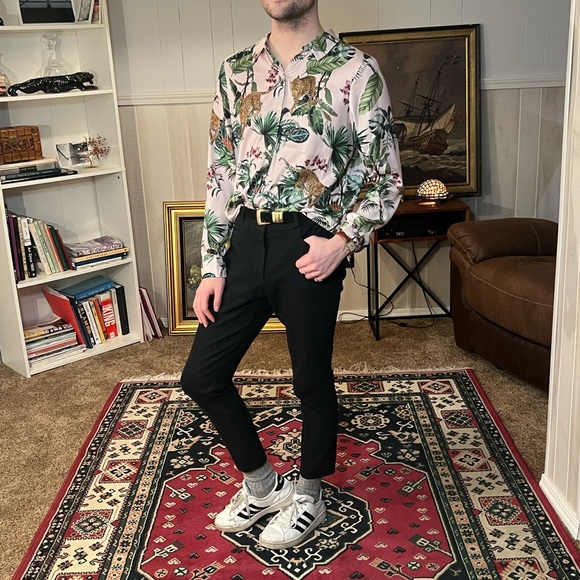 Pink and green leopard graphic button up - Picture 3 of 5